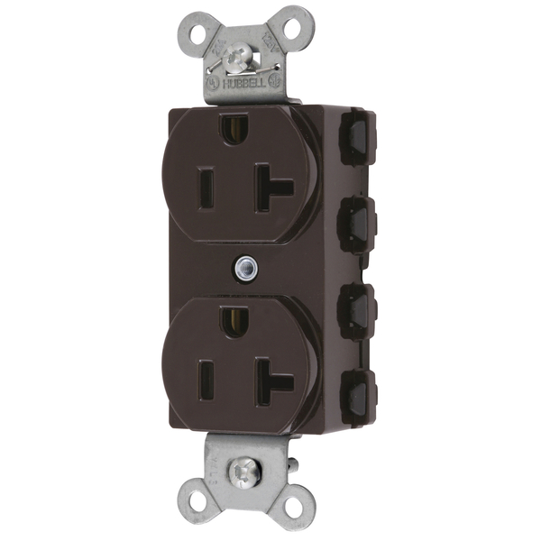 Hubbell Wiring Device-Kellems Straight Blade Devices, Receptacles, Duplex, SNAPConnect, 20A 125V, 2-Pole 3-Wire Grounding, 5-20R, Nylon, Brown, USA SNAP5362NA